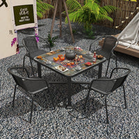 Outdoor Cast Iron Fire Pit Table Set with BBQ Grill for Patio Garden Balcony