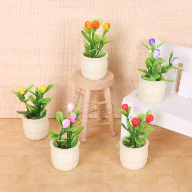 Dollhouse Miniature Potted Plants Set for Outdoor Landscape Decor