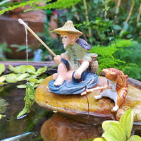 Miniature Fishing Old Man Figurine for Garden Pond Aquarium Landscape Decor
