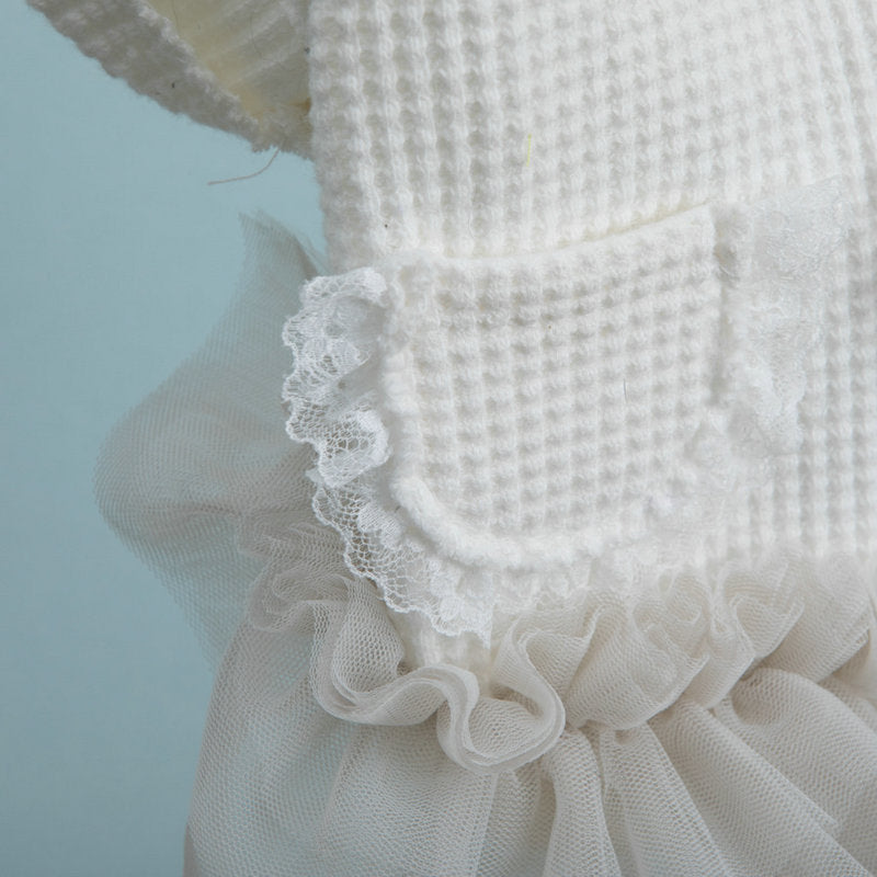 Waffle Knit Dog Princess Dress with Lace for Small Dogs