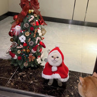 Pet Christmas Cape with Hat for Cats and Small Dogs, Winter Warm Festival Outfit