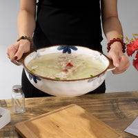 Large Ceramic Serving Bowl with Handles for Soups and Stews, 12-14 Inch