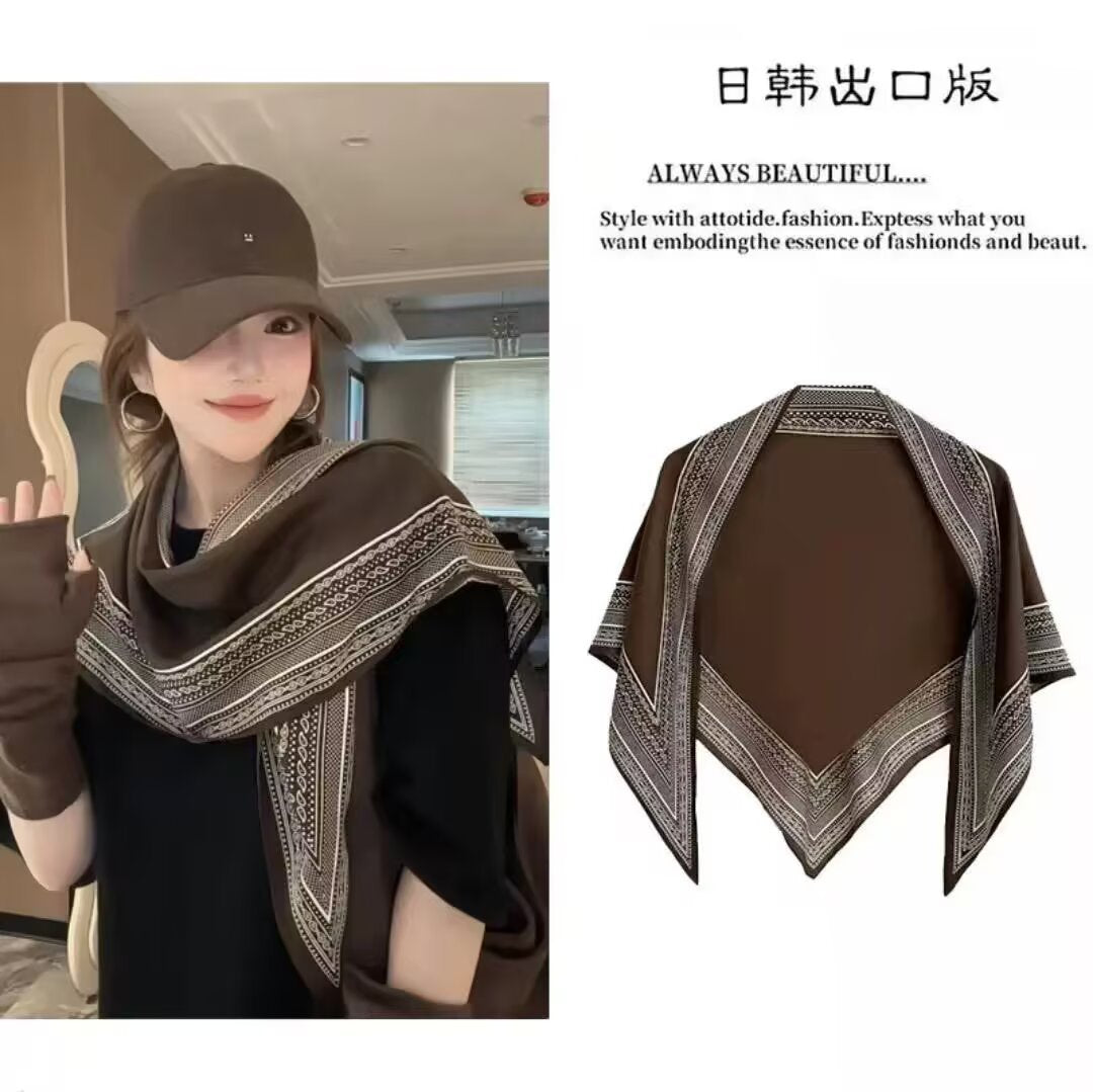 Luxury Faux Silk Triangle Scarf for Women, Lightweight Shawl, Versatile Neck Scarf