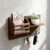 Wooden Wall-Mounted Entryway Key Holder and Storage Shelf with Hooks