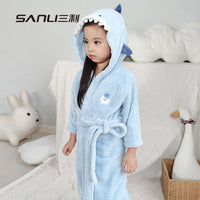 Sanli Kids Hooded Coral Fleece Bathrobe Cartoon Sleepwear for Boys and Girls