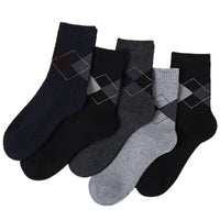 Men's Thermal Fleece Lined Mid-Calf Socks with Diamond Pattern for Winter Warmth and Comfort