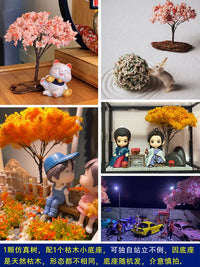 Japanese Style Miniature Cherry Blossom Tree Figurine for Dollhouse Diorama and Desktop Decor