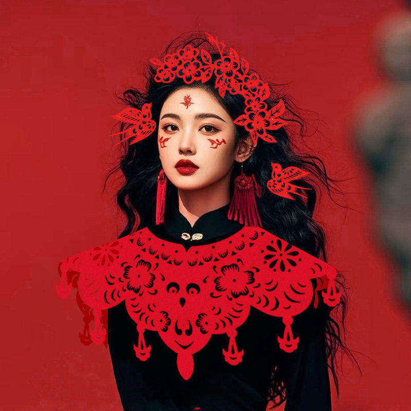 New Chinese Style Intangible Cultural Heritage Paper-Cut Cloud Shoulder Headpiece for Kids' Photoshoots and Stage Performances