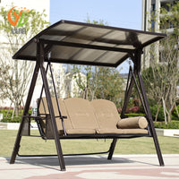 Outdoor Patio Swing Chair with Canopy, 3-Seater Garden Hammock Glider for Yard Balcony