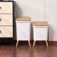 Tall Wooden Grain Trash Can with Lid for Kitchen, Living Room, Bedroom, and Bathroom