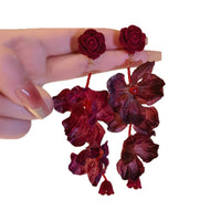Red Rose Long Dangle Earrings Vintage Exaggerated Vacation Style Beach Statement Earrings for Women