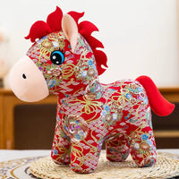 Year of the Horse Plush Toy with Floral Fabric Design, Chinese New Year Zodiac Horse Doll