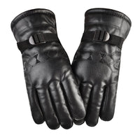 Men's Winter Warm PU Leather Motorcycle Gloves with Thermal Lining, Windproof & Non-slip for Outdoor Riding