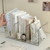 Clear Acrylic Bookends Desk Organizer Book Holder File Storage Box