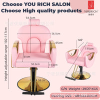 Gold Plated Hydraulic Reclining Barber Chair for Salon and Hairdressing