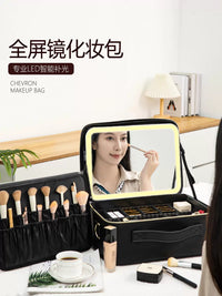 LED Lighted Makeup Travel Case with Mirror - Portable Large Capacity Cosmetic Organizer Bag