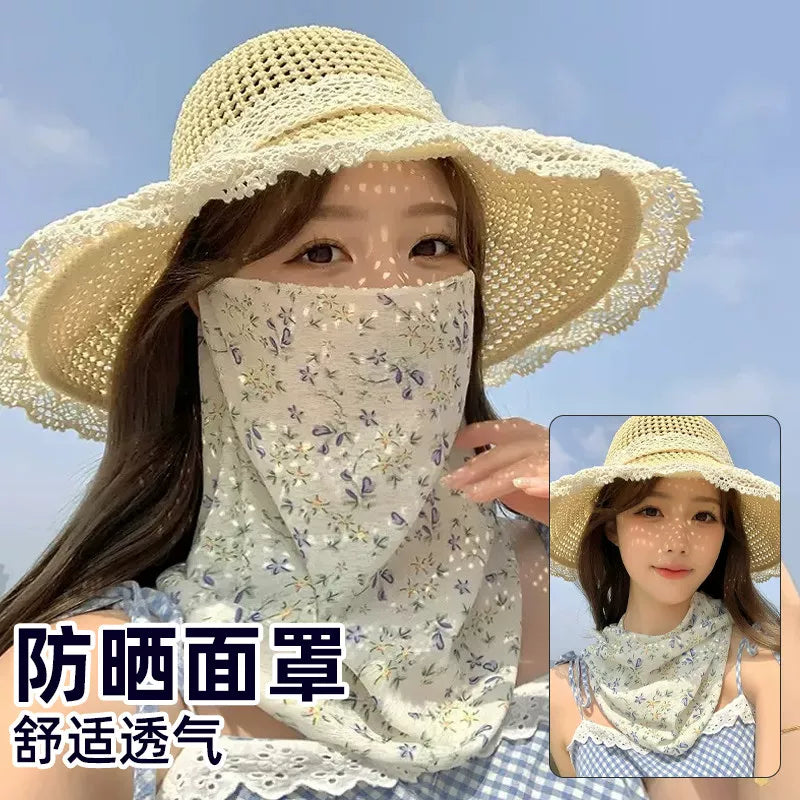 Summer UV Protection Neck Gaiter Face Mask for Women, Breathable Ice Silk Sunscreen Scarf