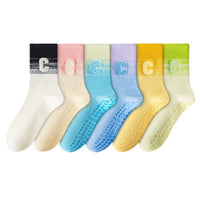 Mid-Calf Non-Slip Yoga & Pilates Socks for Women, Cotton Blend, Gradient Embroidery