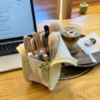 Portable Standing Cosmetic Bag with Brush Holder, Large Capacity Waterproof Travel Toiletry Organizer