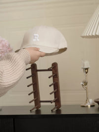 Premium Black Walnut Wood Hat Organizer Display Rack for Baseball Caps and Duckbill Hats