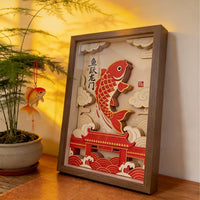 3D Paper Carving Art Frame - Koi Leaping Dragon Gate - Inspirational Desk Decor for Students & Graduates