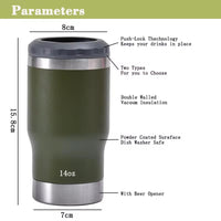 14oz Stainless Steel Insulated Beer Mug with Bottle Opener, Large Capacity Portable Cooler for Outdoor Camping