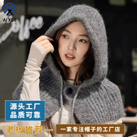 Women's Knitted Balaclava Hat Scarf Set Winter Warm Ear Protection Hooded Beanie