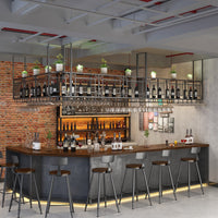 Wrought Iron Hanging Wine Rack Bar Counter Stemware Holder Restaurant Ceiling Cabinet Storage Shelf Bar Wine Cabinet
