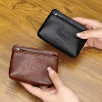 Handmade Leather Cat Coin Purse Mini Portable Earphone Card Holder