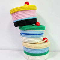 Hand-Woven Cotton Rope Storage Basket with Lid for Home Organization