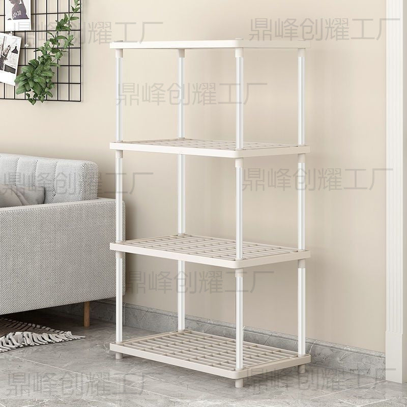 Multi-layer Floor Storage Rack with Hooks for Bathroom, Kitchen, and Home Organization