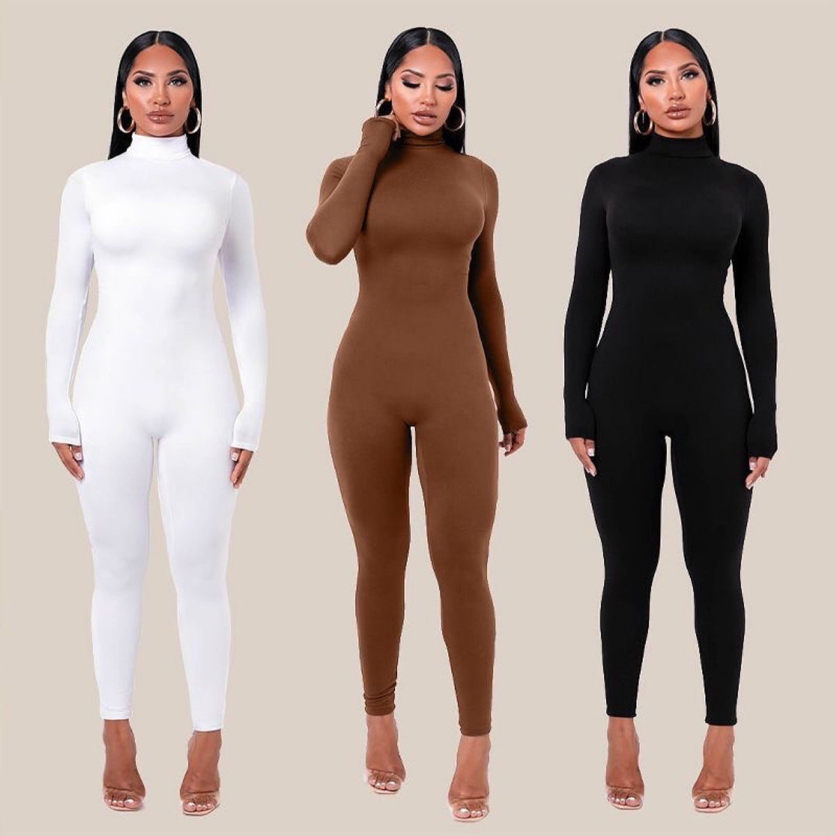 Women's Fleece-Lined Long Sleeve Jumpsuit High Waist Slim Fit Yoga Bodysuit