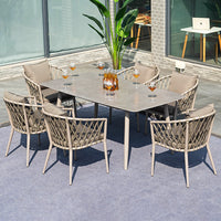 Outdoor Wicker Dining Set with Stone Slab Table, Balcony Patio Furniture