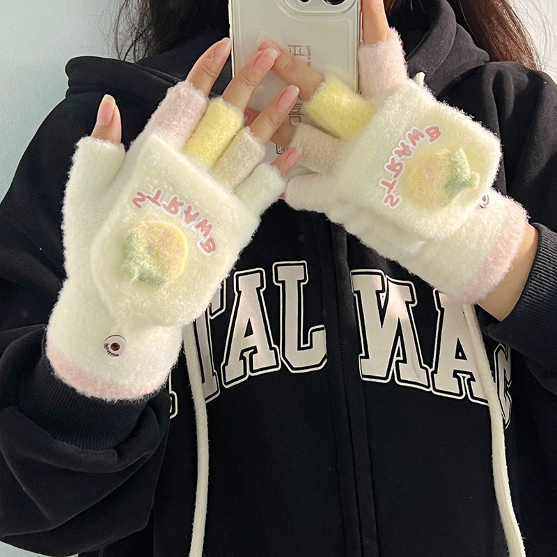 Winter Warm Touchscreen Flip-Top Gloves for Women, Windproof & Cold-Resistant, Plush Lined