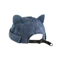 Cute Cat Ear Washed Beanie Hat for Women, Hip-Hop Style Docker Cap