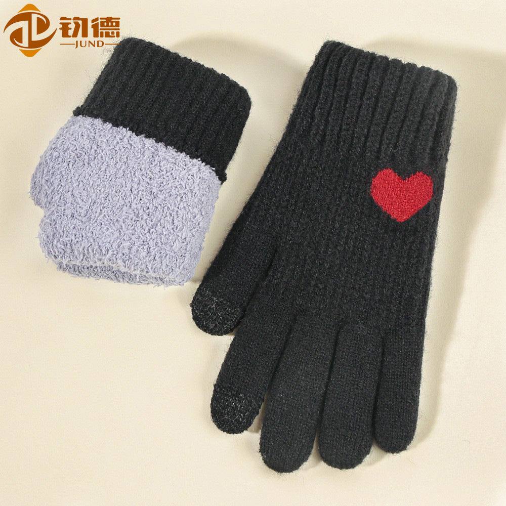 Women's Jacquard Knit Touchscreen Gloves, Double-Layer Warm Winter Christmas Style