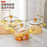 Thickened High Borosilicate Glass Casserole Pot with Double Handles for Stovetop and Open Flame Cooking