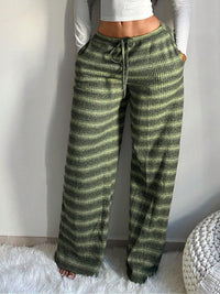 American Retro Striped Wide-Leg Pants for Women, Soft & Comfortable High-Waisted Straight Trousers