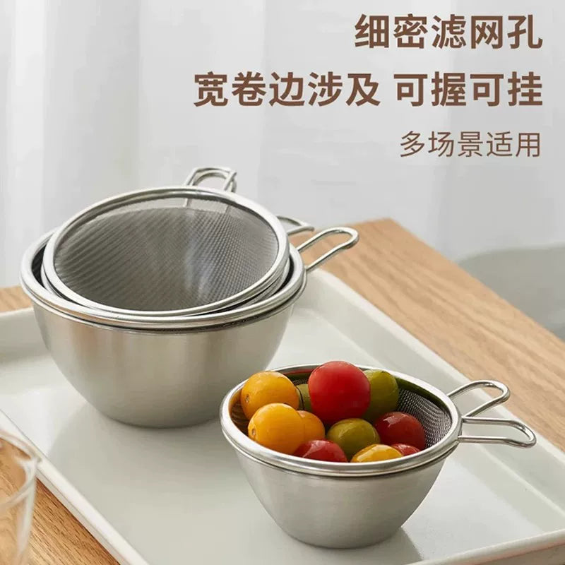 Hoinvaet Stainless Steel Rice Washing Strainer Basket with Handles, Multi-functional Colander for Fruits and Vegetables