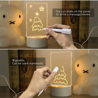 3D Message Board LED Night Light with Pen, USB Powered Dimmable Eye-Caring Bedside Lamp for Bedroom Decor