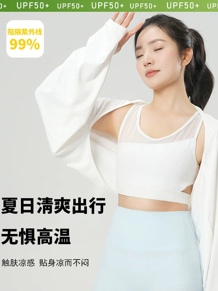 Women's UV Protection Sun Shawl with Ice Sleeves for Driving and Office Wear