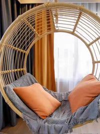 Indoor Outdoor Rattan Wicker Hanging Basket Chair with Cushion