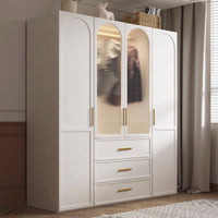 Nordic Style Solid Wood Wardrobe with Glass Doors, Integrated Desk, Storage Cabinet for Small Apartments and Rental Rooms