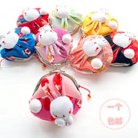 Cute Rabbit Fabric Coin Purse for Kids, Japanese Style Lucky Cat Design, Year of the Rabbit Cartoon Earphone Bag