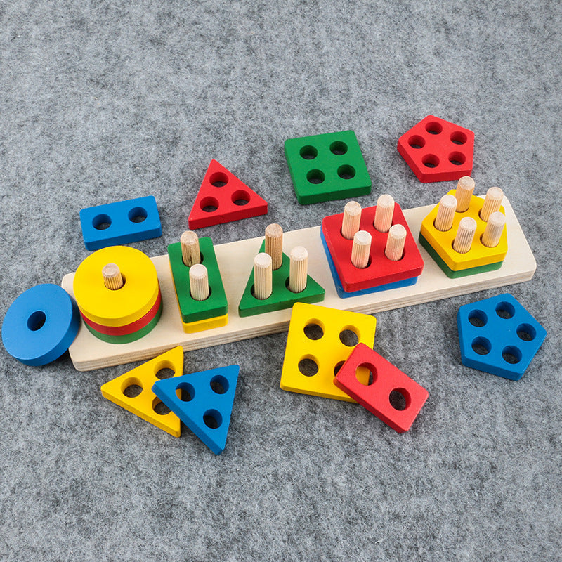Wooden Geometric Stacking Blocks for Early Education - Color Recognition & Shape Matching Toy