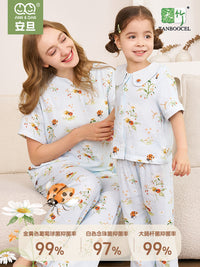 Bamboo Cotton Gauze Parent-Child Pajama Set Short Sleeve Top Long Pants