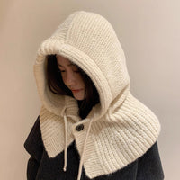 Women's Knitted Balaclava Hat Scarf Set Winter Warm Ear Protection Hooded Beanie