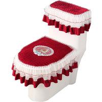 Nordic Wedding Red Toilet Seat Cover Set, Plush Fabric Zippered, 3-Piece, All Seasons