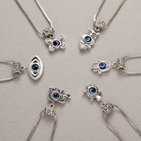Animal Pendant Box Chain Necklace for Women, Elephant Butterfly Owl Turtle Hollow Blue Eye Charm Collarbone Chain