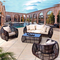 Outdoor Wicker Patio Sofa Set with Coffee Table, Waterproof Rattan Garden Furniture for Villa Balcony
